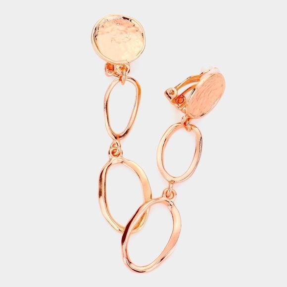 Rose Gold Open Metal Oval Link Clip On Statement Earrings - Picture 1 of 1